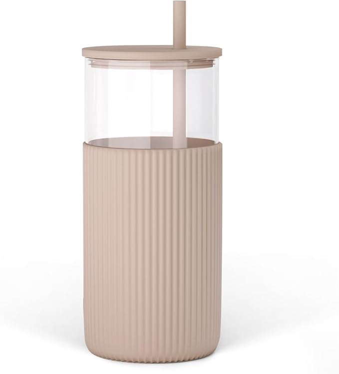 Matte Silicone Sleeve Glass Cup with Straw – Nordic Minimalist Reusable Tumbler, Heat-Resistant Borosilicate Glass with Silicone Lid