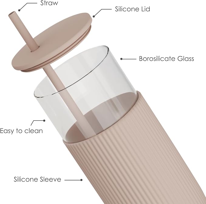 Matte Silicone Sleeve Glass Cup with Straw – Nordic Minimalist Reusable Tumbler, Heat-Resistant Borosilicate Glass with Silicone Lid