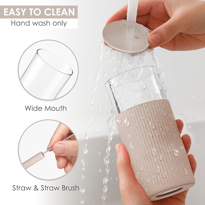 Matte Silicone Sleeve Glass Cup with Straw – Nordic Minimalist Reusable Tumbler, Heat-Resistant Borosilicate Glass with Silicone Lid
