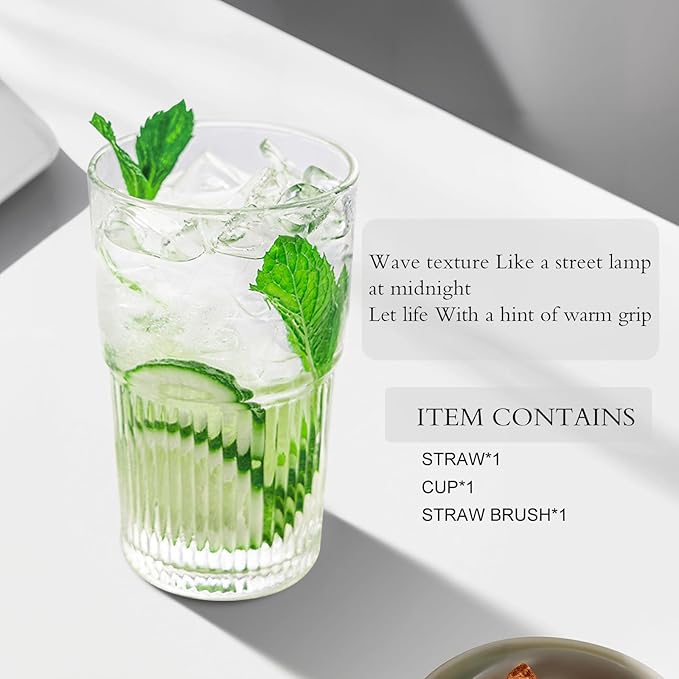 15oz Clear Glass Cup with Straw and Leak-Proof Lid – Dual Drinking Design Reusable Cup for Water, Coffee, Juice, or Tea
