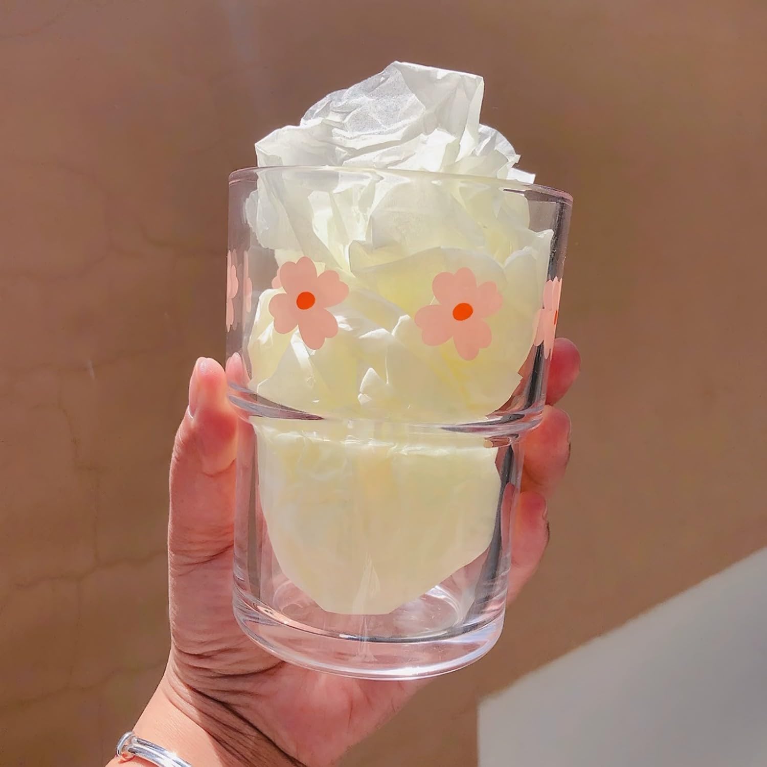 Cute Flower Glass Cup with Straw – 13oz Clear Drinking Cup with Lid, Reusable Glass Straw and Cleaning Brush for Juice, Milk, or Coffee