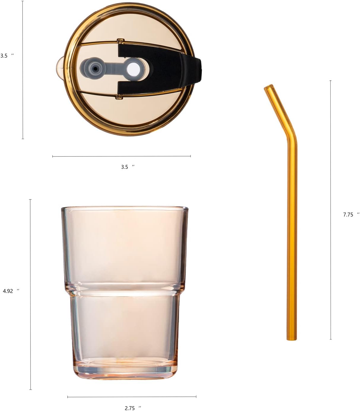 Amber Double-Wall Glass Cup with Straw – Heat-Resistant Leak-Proof Coffee and Tea Cup, Elegant Transparent Tumbler for Hot & Cold Drinks
