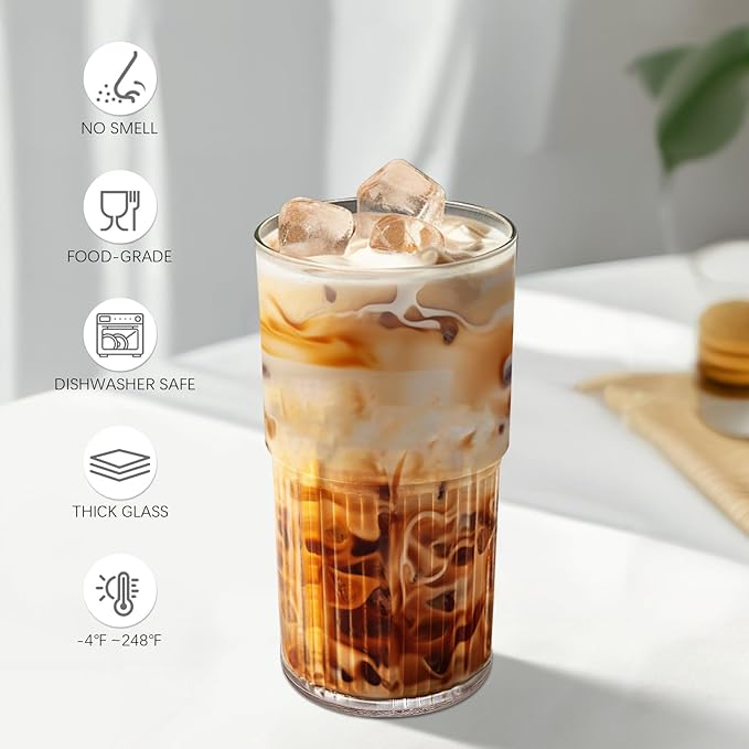 15oz Clear Glass Cup with Straw and Leak-Proof Lid – Dual Drinking Design Reusable Cup for Water, Coffee, Juice, or Tea
