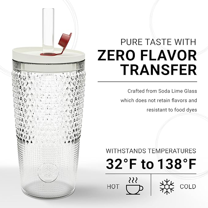 Diamond-Pattern Glass Cup with Straw – Leak-Proof Transparent Cold Drink Cup, Heat-Resistant Juice & Coffee Tumbler with Glass Straw and Lid