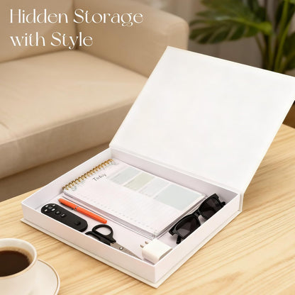 Decorative Concrete Tray & Book Set - Home Decor Scalloped Tray & Linen Storage Box for Coffee Table, Bookshelf, or Dining Room - Modern & Functional Housewarming Gift (Green+Beige)