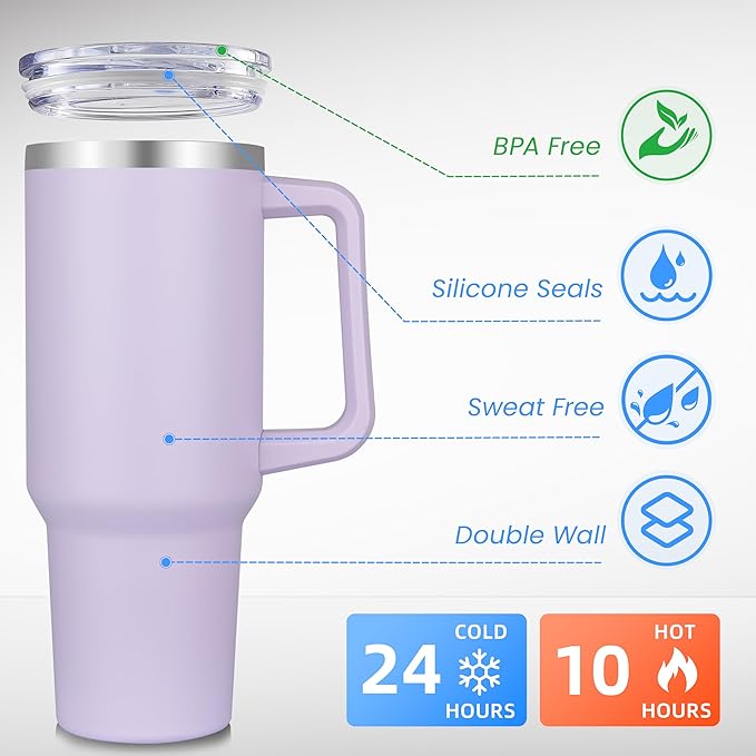 Large Stainless Steel Insulated Tumbler with Handle and Straw – Double Wall Vacuum Cup, Leak-Proof Travel Mug, Hot & Cold Drink Cup