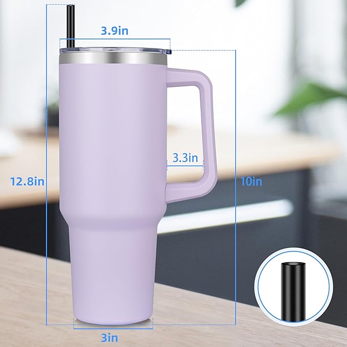 Large Stainless Steel Insulated Tumbler with Handle and Straw – Double Wall Vacuum Cup, Leak-Proof Travel Mug, Hot & Cold Drink Cup