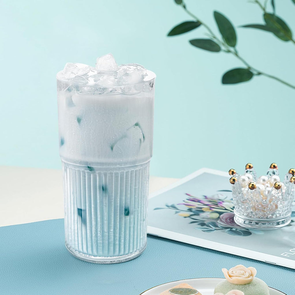 15oz Clear Glass Cup with Straw and Leak-Proof Lid – Dual Drinking Design Reusable Cup for Water, Coffee, Juice, or Tea