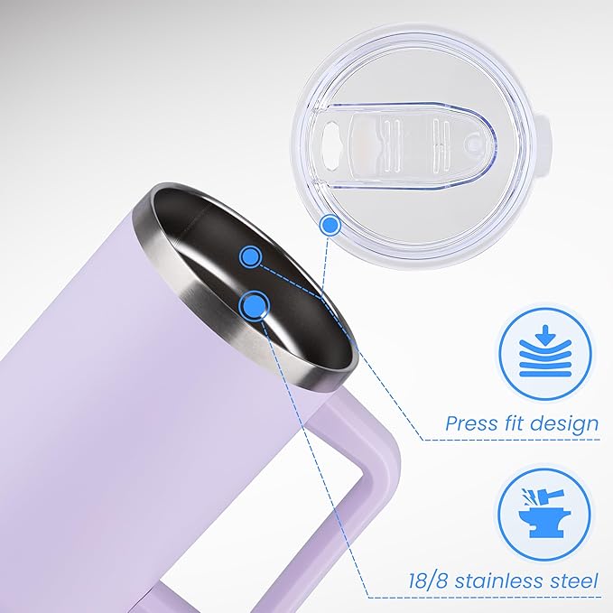 Large Stainless Steel Insulated Tumbler with Handle and Straw – Double Wall Vacuum Cup, Leak-Proof Travel Mug, Hot & Cold Drink Cup