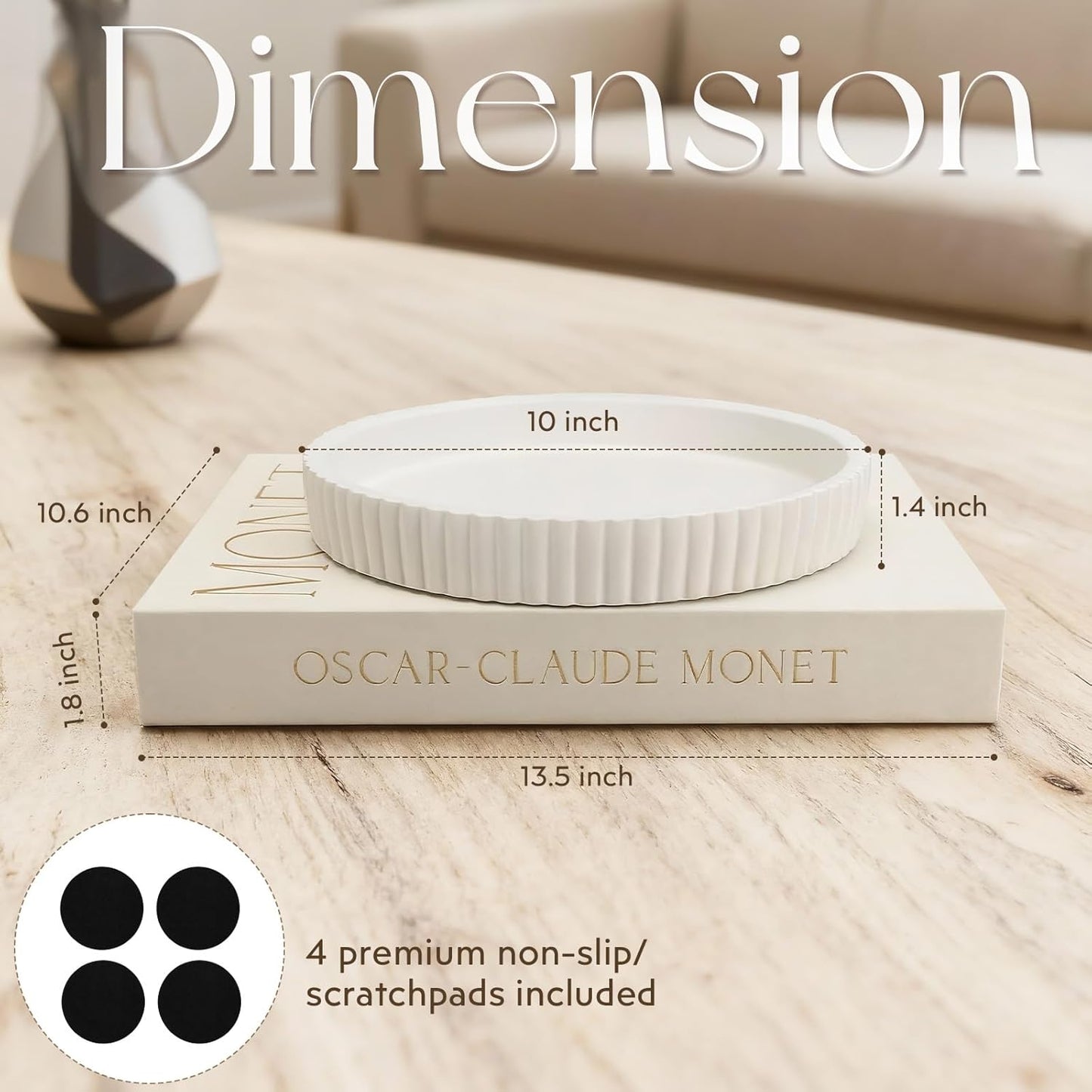 Decorative Concrete Tray & Book Set - Home Decor Scalloped Tray & Linen Storage Box for Coffee Table, Bookshelf, or Dining Room - Modern & Functional Housewarming Gift (Green+Beige)