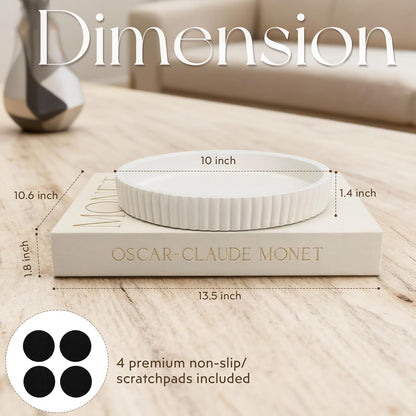 Decorative Concrete Tray & Book Set - Home Decor Scalloped Tray & Linen Storage Box for Coffee Table, Bookshelf, or Dining Room - Modern & Functional Housewarming Gift (Green+Beige)