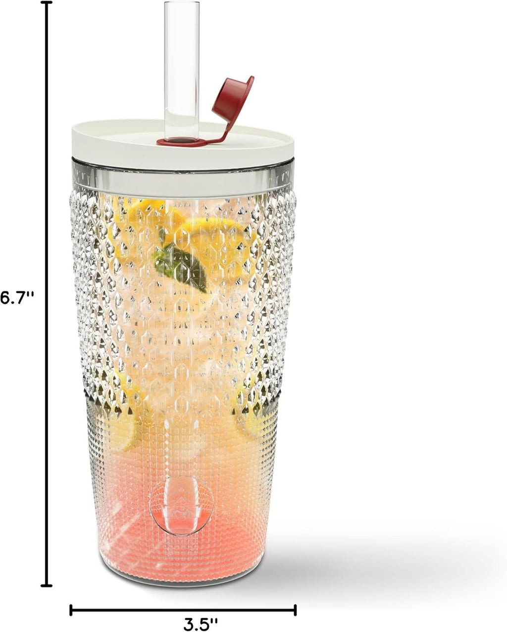 Diamond-Pattern Glass Cup with Straw – Leak-Proof Transparent Cold Drink Cup, Heat-Resistant Juice & Coffee Tumbler with Glass Straw and Lid