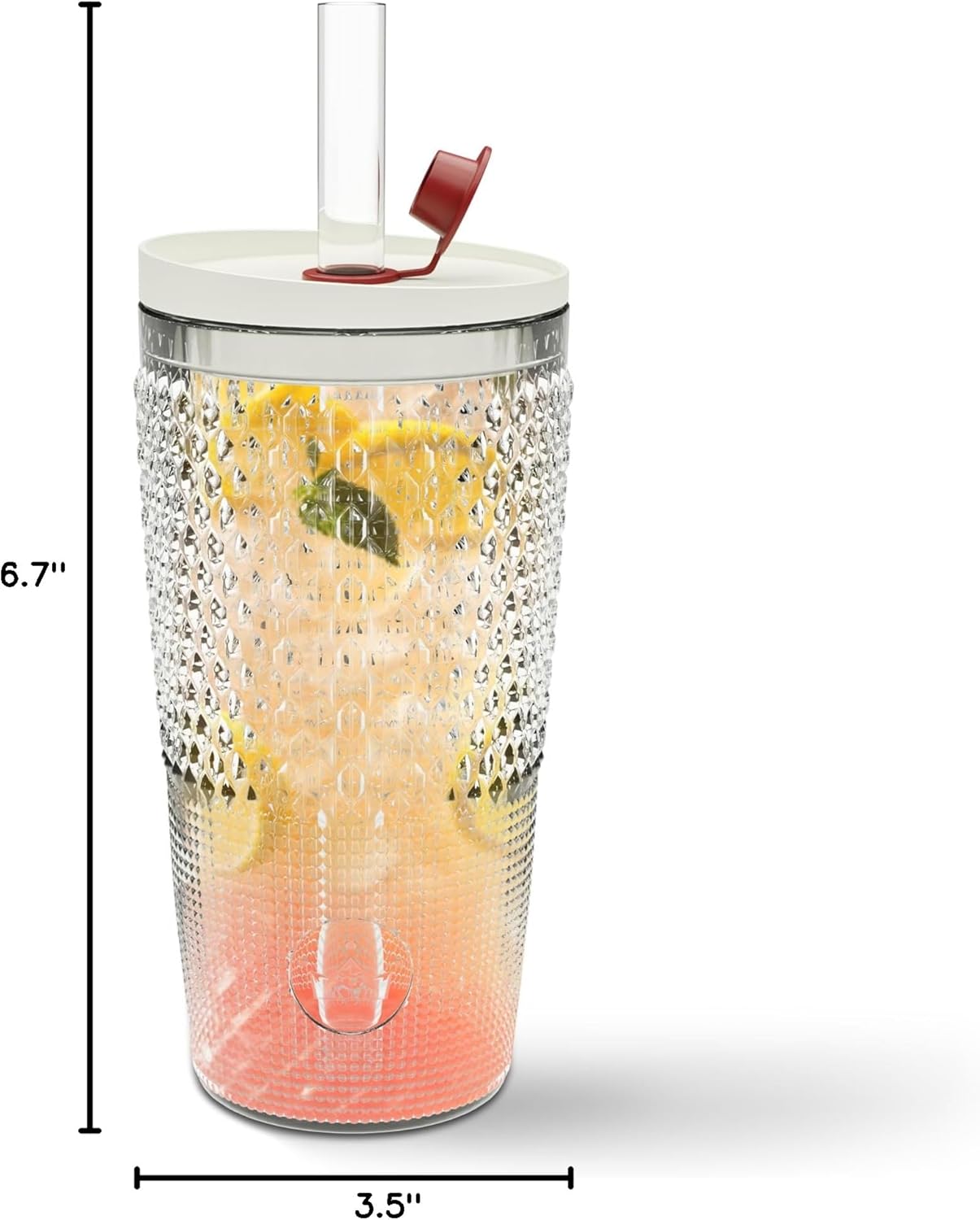 Diamond-Pattern Glass Cup with Straw – Leak-Proof Transparent Cold Drink Cup, Heat-Resistant Juice & Coffee Tumbler with Glass Straw and Lid