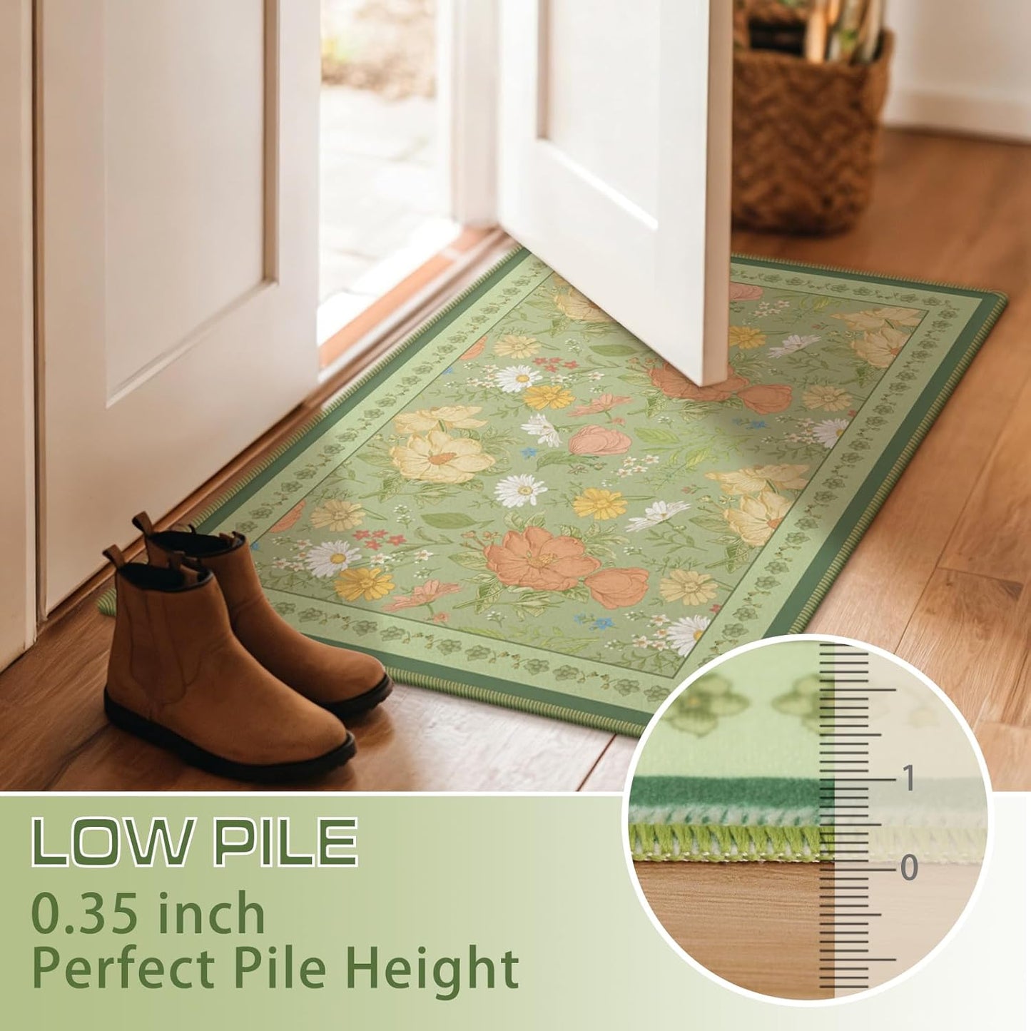 2x3 Entryway Rug Small Door Mat Indoor Entrance Machine Washable Boho Floral Area Rug Non-Slip Low Pile Throw Rugs for Entryway, Kitchen, Bedroom, Bathroom, Front Door Indoor Entrance, Entry