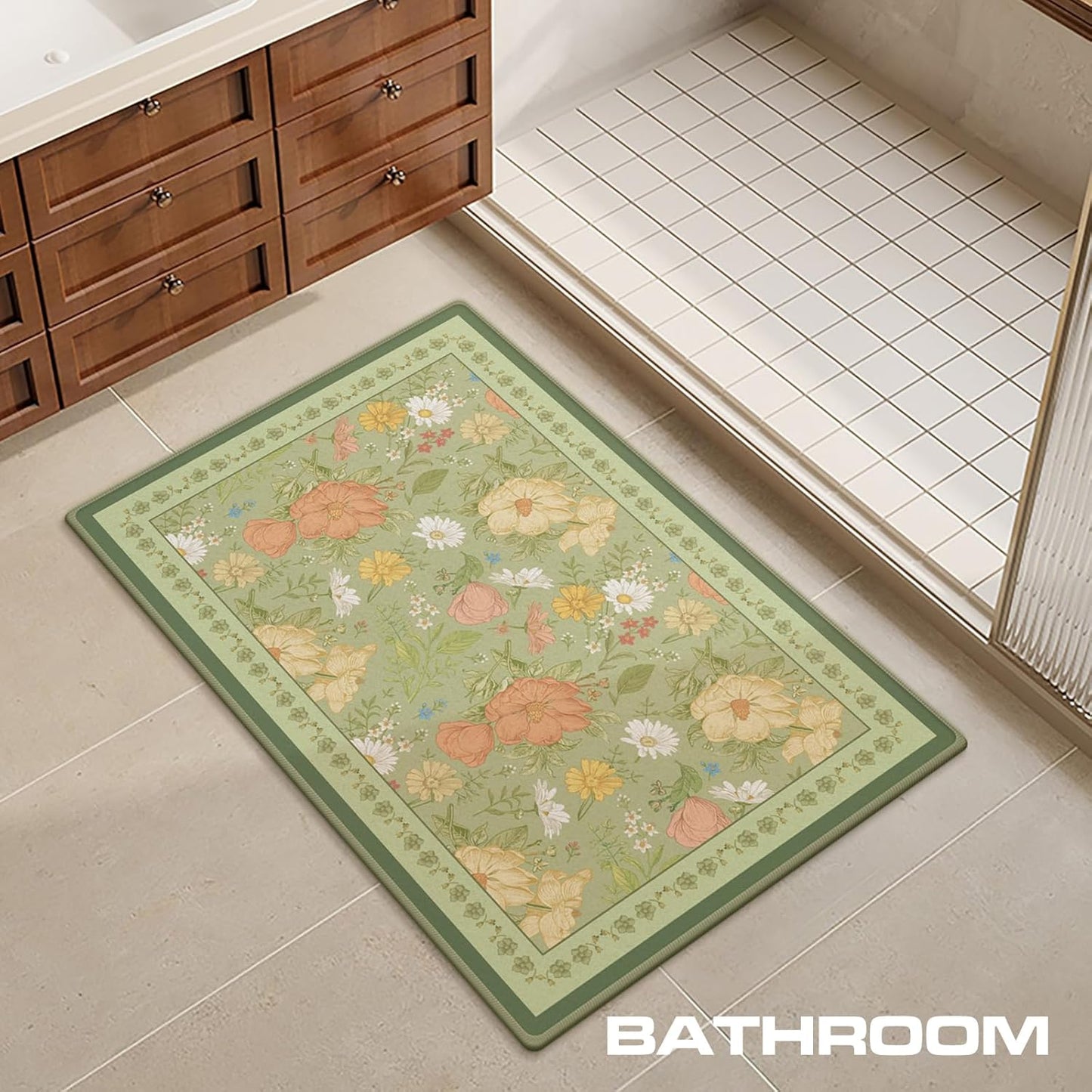 2x3 Entryway Rug Small Door Mat Indoor Entrance Machine Washable Boho Floral Area Rug Non-Slip Low Pile Throw Rugs for Entryway, Kitchen, Bedroom, Bathroom, Front Door Indoor Entrance, Entry