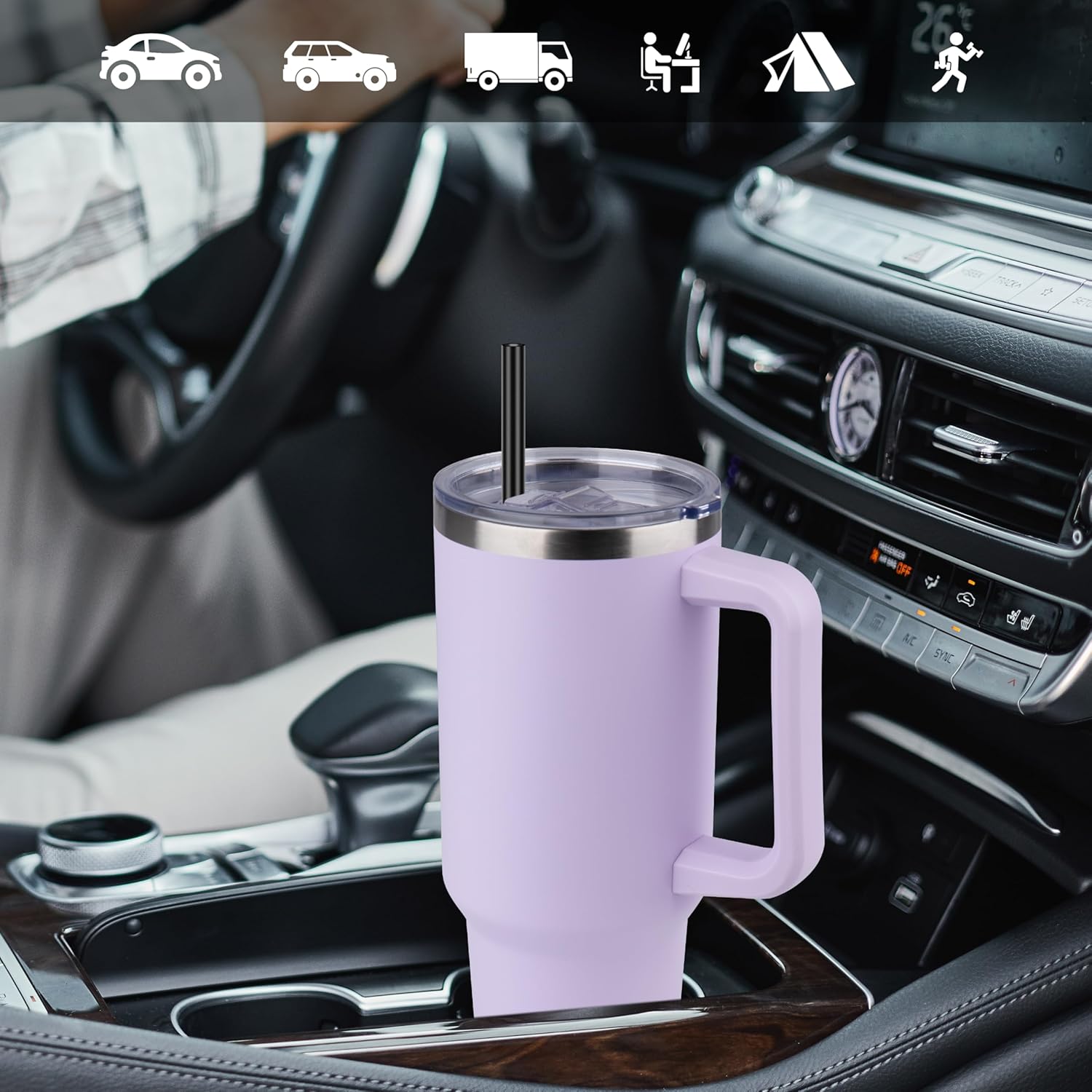 Large Stainless Steel Insulated Tumbler with Handle and Straw – Double Wall Vacuum Cup, Leak-Proof Travel Mug, Hot & Cold Drink Cup