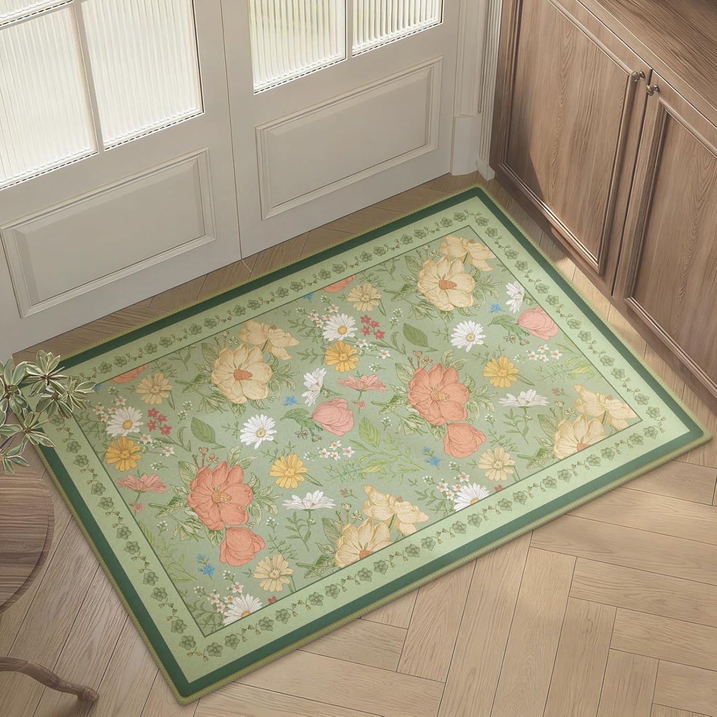 2x3 Entryway Rug Small Door Mat Indoor Entrance Machine Washable Boho Floral Area Rug Non-Slip Low Pile Throw Rugs for Entryway, Kitchen, Bedroom, Bathroom, Front Door Indoor Entrance, Entry