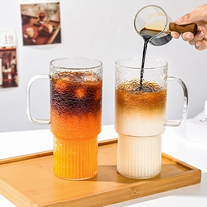 32oz Large Glass Cup with Handle and Straw – High Borosilicate Heat-Resistant Drinking Glass with Lid, Textured Design for Coffee, Juice, or Tea