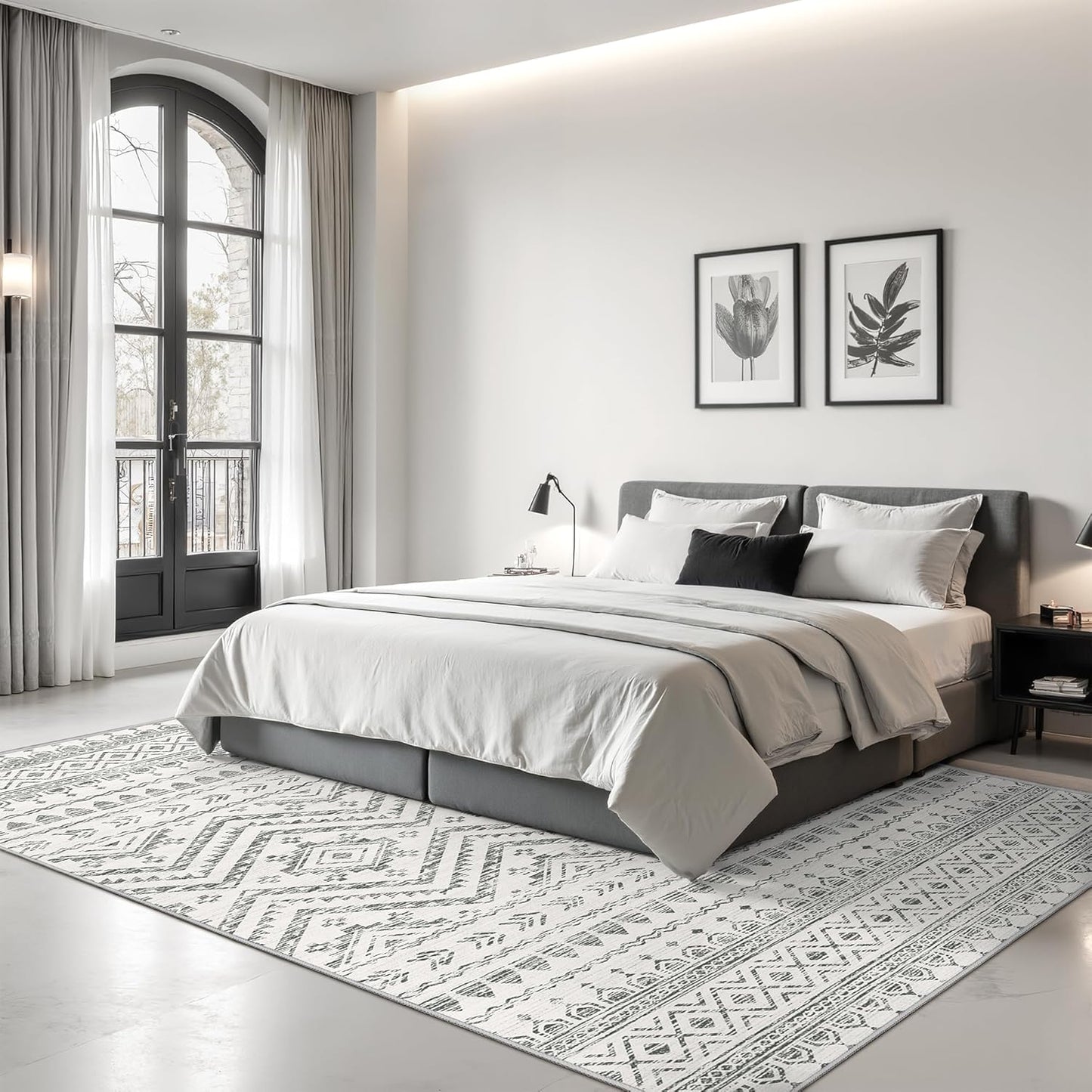 8x10 Area Rug for Living Room Moroccan Washable Rugs Non Slip Indoor Floor Carpet Foldable Large Soft Area Rug for Dining Room Bedroom with Low Pile(Grey,8'x10')