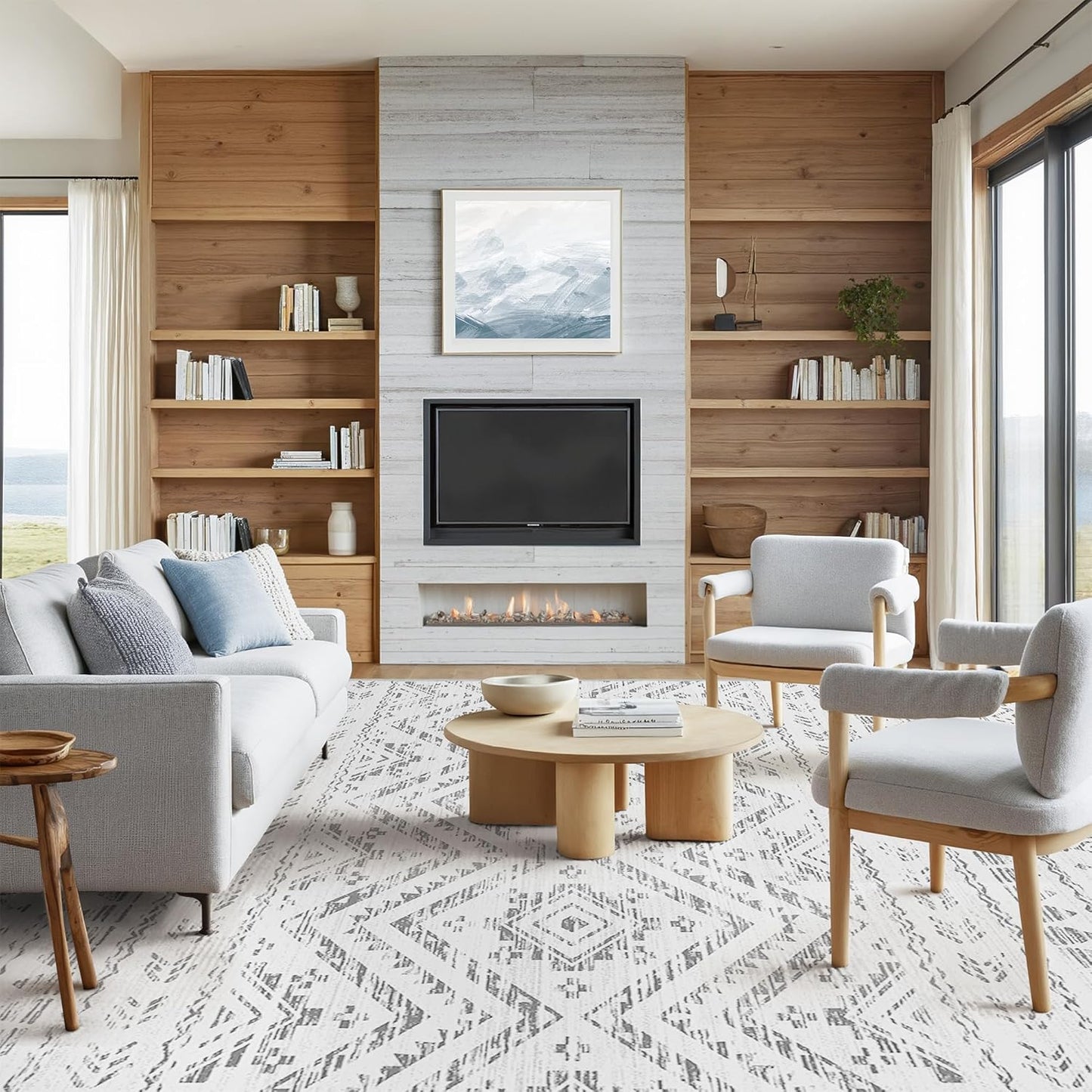 8x10 Area Rug for Living Room Moroccan Washable Rugs Non Slip Indoor Floor Carpet Foldable Large Soft Area Rug for Dining Room Bedroom with Low Pile(Grey,8'x10')