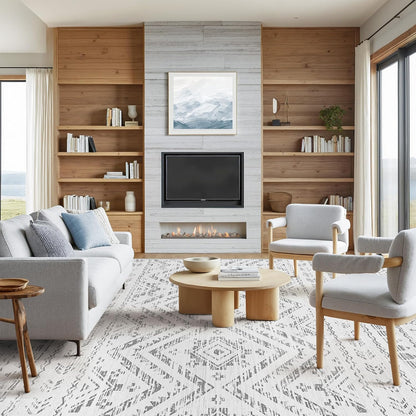 8x10 Area Rug for Living Room Moroccan Washable Rugs Non Slip Indoor Floor Carpet Foldable Large Soft Area Rug for Dining Room Bedroom with Low Pile(Grey,8'x10')